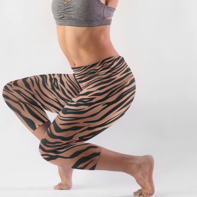 Tiger Stripes Animal Fur Metallic Rose Gold Capri Leggings (Creator Uploaded)