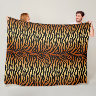 Tiger Stripes Animal Print, Amber, Black and Tan Fleece Blanket