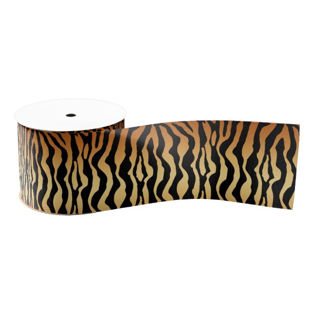 Tiger Stripes Animal Print, Amber, Black and Tan Grosgrain Ribbon (Spool)