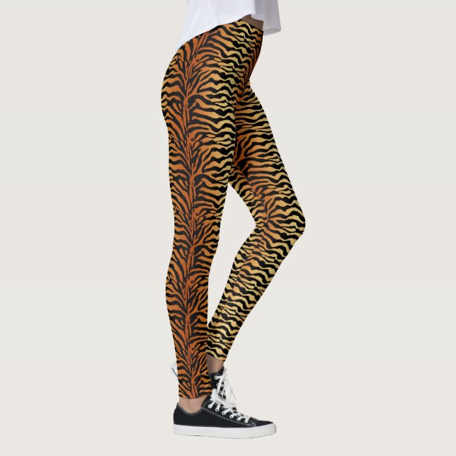 Tiger Stripes Animal Print, Amber, Black and Tan Leggings (Right)