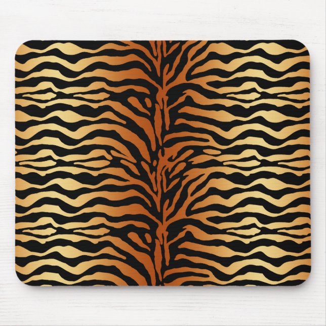 Tiger Stripes Animal Print, Amber, Black and Tan Mouse Mat (Front)