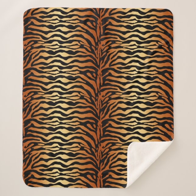 Tiger Stripes Animal Print, Amber, Black and Tan Sherpa Blanket (Front)