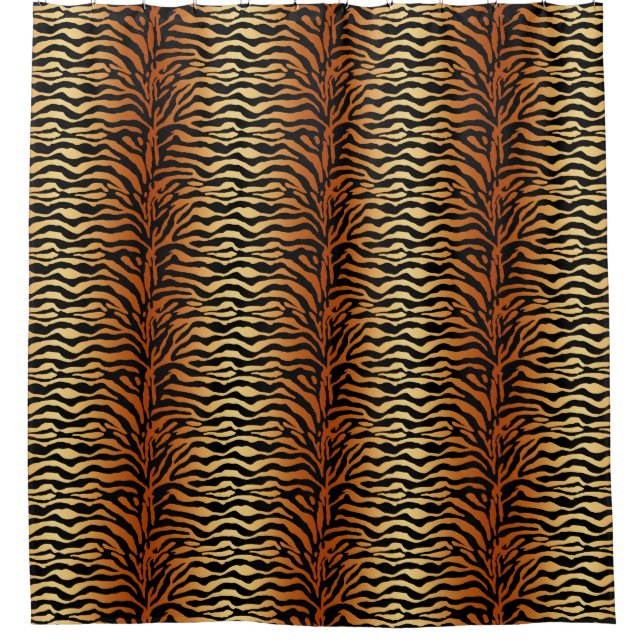 Tiger Stripes Animal Print, Amber, Black and Tan Shower Curtain (Front)