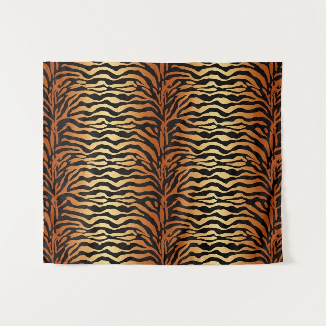 Tiger Stripes Animal Print, Amber, Black and Tan Tapestry (Front (Horizontal))