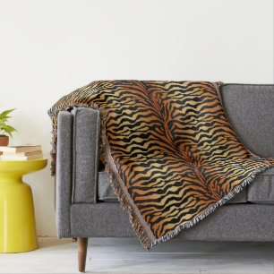 Tiger Stripes Animal Print, Amber, Black and Tan Throw Blanket