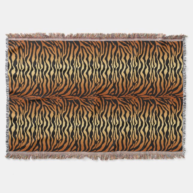 Tiger Stripes Animal Print, Amber, Black and Tan Throw Blanket (Front)