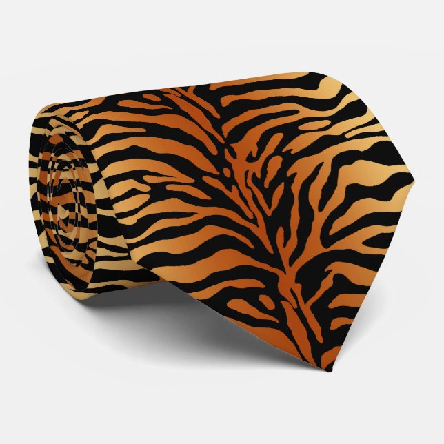 Tiger Stripes Animal Print, Amber, Black and Tan Tie (Rolled)