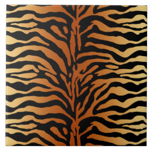 Tiger Stripes Animal Print, Amber, Black and Tan Tile