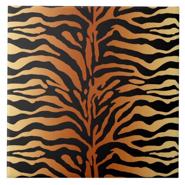 Tiger Stripes Animal Print, Amber, Black and Tan Tile (Front)