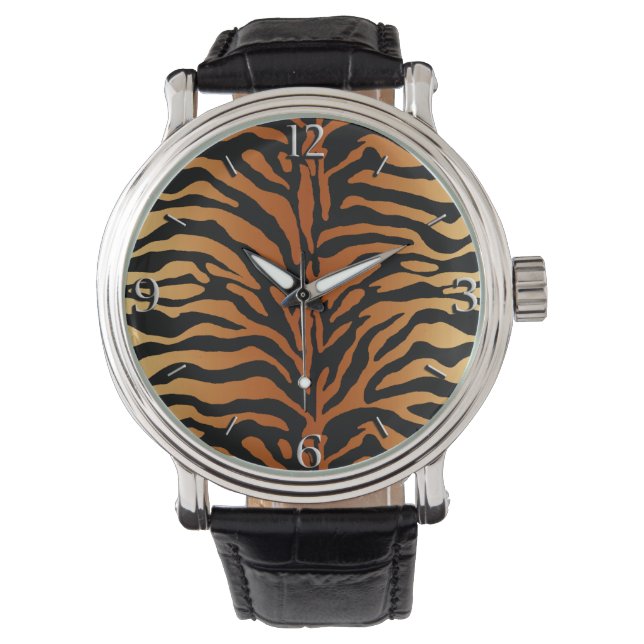 Tiger Stripes Animal Print, Amber, Black & Tan Watch (Front)