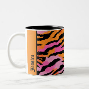 Tiger Stripes Animal Print Colorful y2k Chic Name Two-Tone Coffee Mug