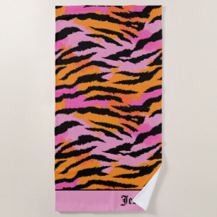 Tiger Stripes Animal Print Colourful y2k Name Beach Towel