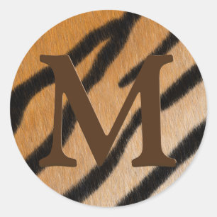 Tiger Stripes Animal Print Mahogany Monogram Classic Round Sticker