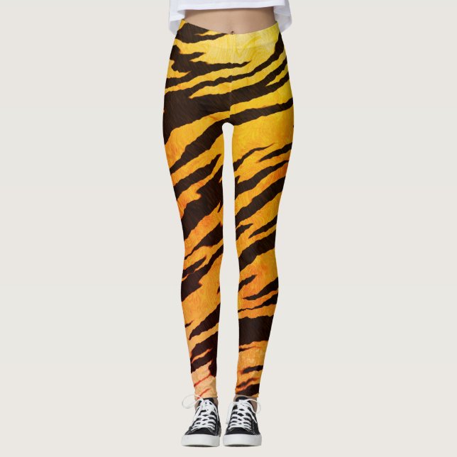Tiger Stripes Animal Print Pattern Leggings (Front)