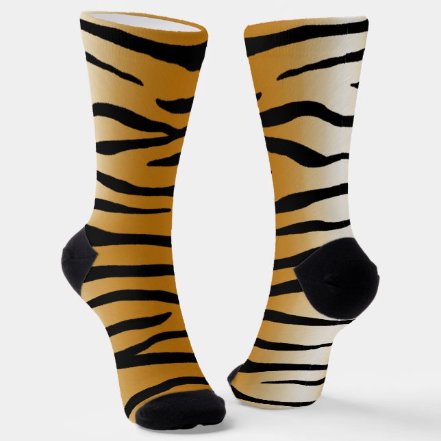 Tiger Stripes Exotic Animal Print Funny Socks (Angled)