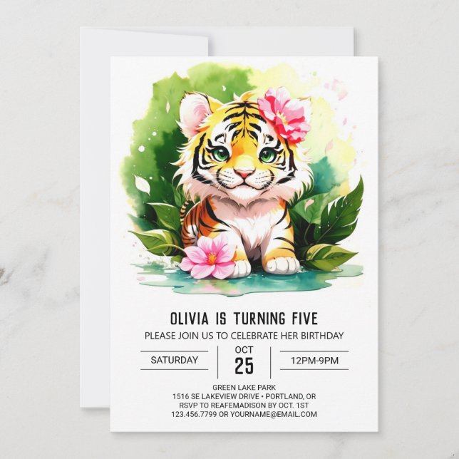 Tiger Stripes Girls Birthday Invitation (Front)