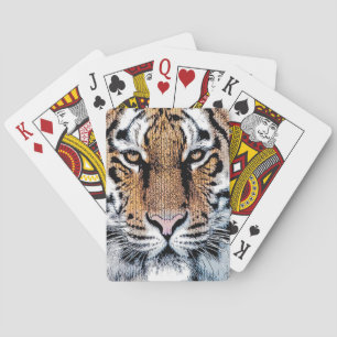 Tiger stripes Portrait in Graphic Press Style Playing Cards
