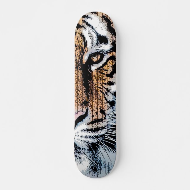Tiger stripes Portrait in Graphic Press Style Skateboard (Front)