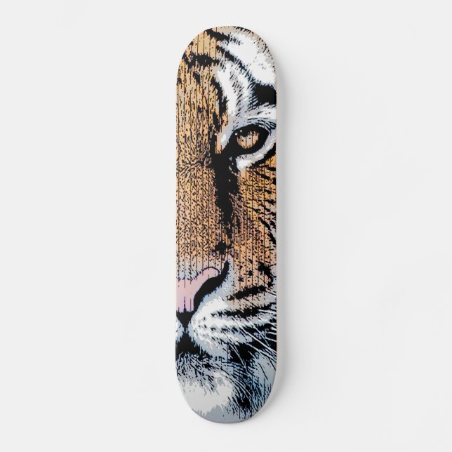 Tiger stripes Portrait in Graphic Press Style Skateboard (Front)