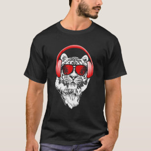 Tiger Sunglasses Headphones Party Tiger Lover Tige T-Shirt