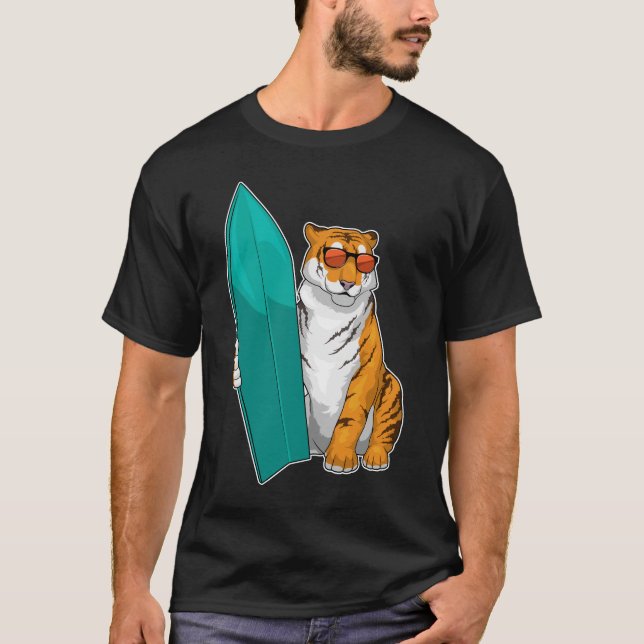 Tiger Surfer Surfboard T-Shirt (Front)