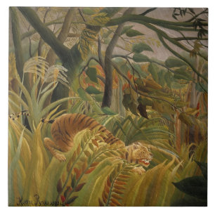 Tiger Surprised in a Tropical Storm Tile