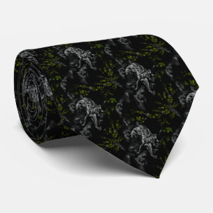 Tiger surrounded by flowers Olive green Cravate Tie