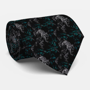 Tiger surrounded by turquoise flowers Cravate Tie