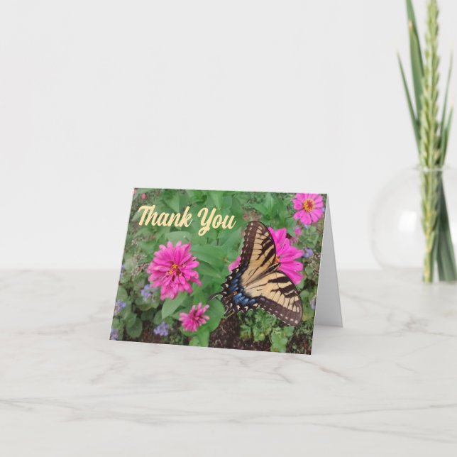 Tiger Swallowtail Among Flowers Thank You Card (Front)
