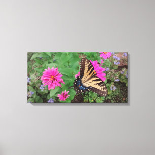 Tiger Swallowtail Among Pink and Purple Flowers Canvas Print