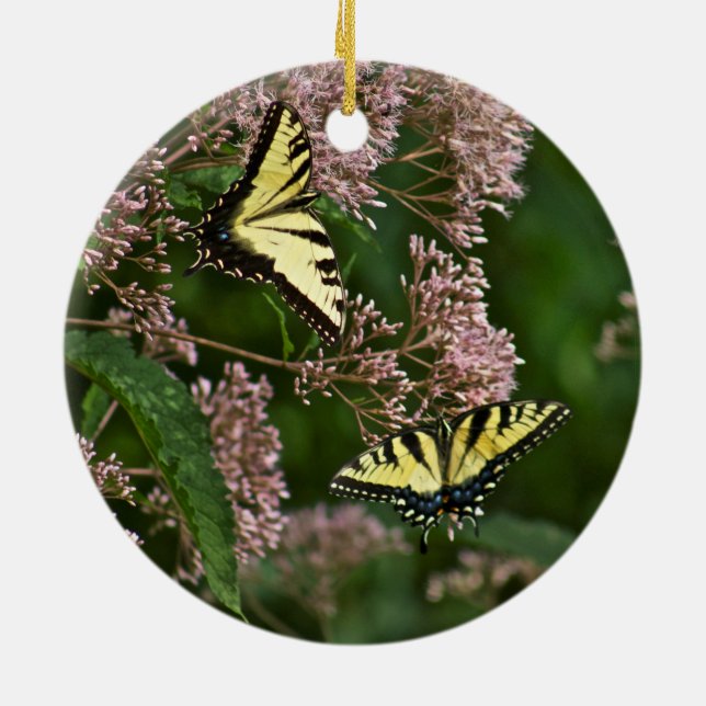 Tiger Swallowtail Butterflies on Joe Pye Weed Ceramic Tree Decoration (Back)