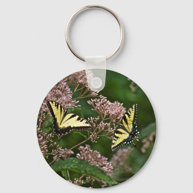 Tiger Swallowtail Butterflies on Joe Pye Weed Key Ring (Front)