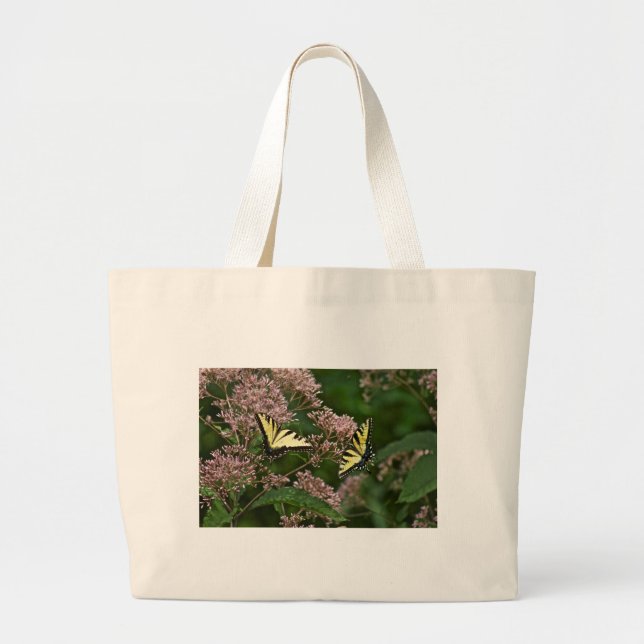 Tiger Swallowtail Butterflies on Joe Pye Weed Large Tote Bag (Front)