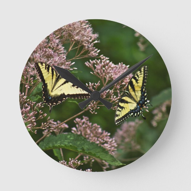 Tiger Swallowtail Butterflies on Joe Pye Weed Round Clock (Front)