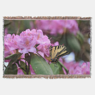Tiger Swallowtail Butterfly and Pink Rhododendron Throw Blanket