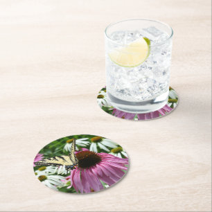 Tiger Swallowtail Butterfly Flower Paper Coaster