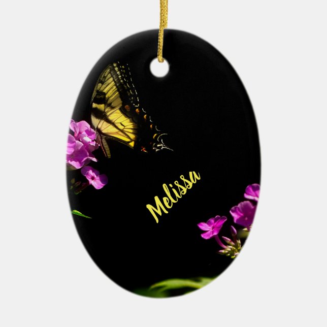 Tiger Swallowtail Butterfly on Phlox Ceramic Tree Decoration (Front)