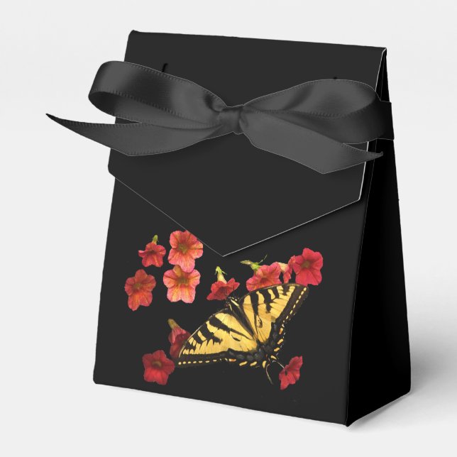 Tiger Swallowtail Butterfly on Red Flowers Favour Box (Front Side)