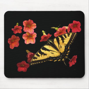 Tiger Swallowtail Butterfly on Red Flowers Mouse Mat
