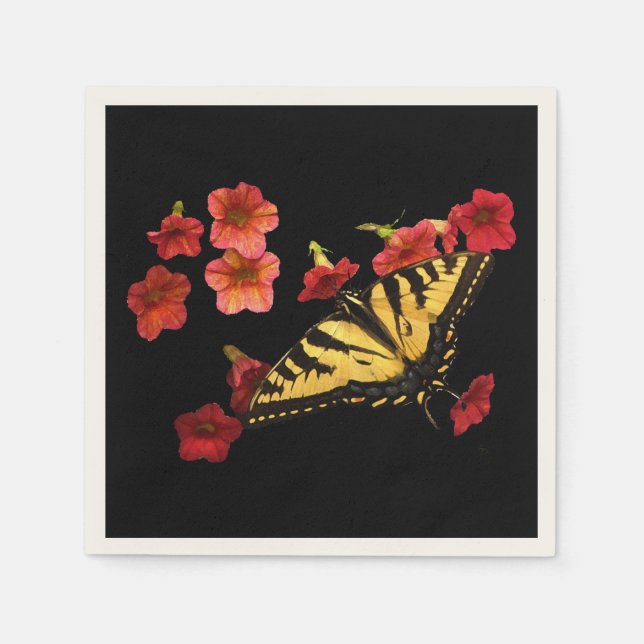 Tiger Swallowtail Butterfly on Red Flowers Napkin (Front)