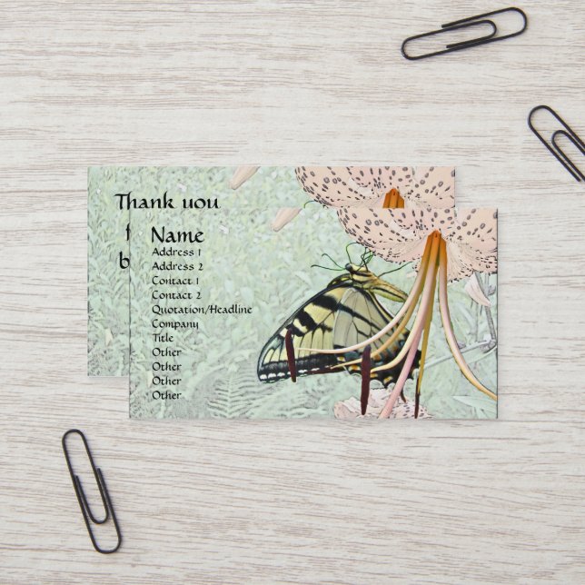 Tiger Swallowtail Butterfly on Turk's Cap Lily Business Card (Front/Back In Situ)