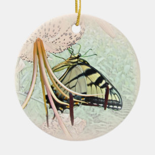 Tiger Swallowtail Butterfly on Turk's Cap Lily Ceramic Tree Decoration