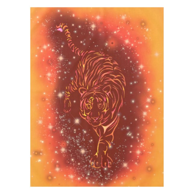 Tiger Tablecloth In Galaxy Starry Night (Front)