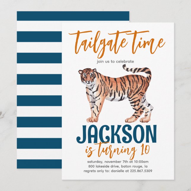 Tiger Tailgate Birthday Invite (Front/Back)