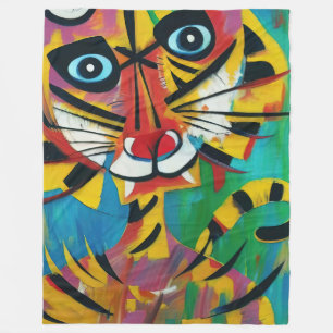 TIGER TANGO Whimsical Untamed Jungle Cat Painting Fleece Blanket