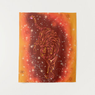 Tiger Tapestry Running In Galaxy Starry Night