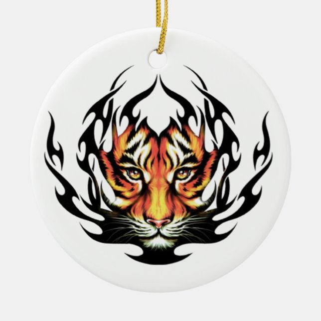 Tiger Tattoo Ceramic Tree Decoration (Front)