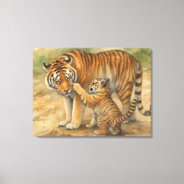 Tiger Tenderness - Parent and Cub in Forest Canvas Print (Front)