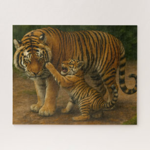 Tiger Tenderness - Parent and Cub in Forest Jigsaw Puzzle