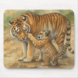 Tiger Tenderness - Parent and Cub in Forest Mouse Mat